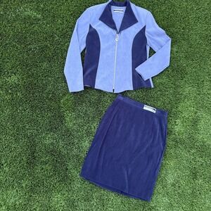 Amanda Smith Y2K 8petite Color Block faux Suede Blazer Suit Set 2tone blue‎
